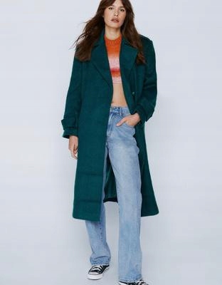 KU421 Nasty Gal Zelený Kabát S Příměsí Vlny (8) L