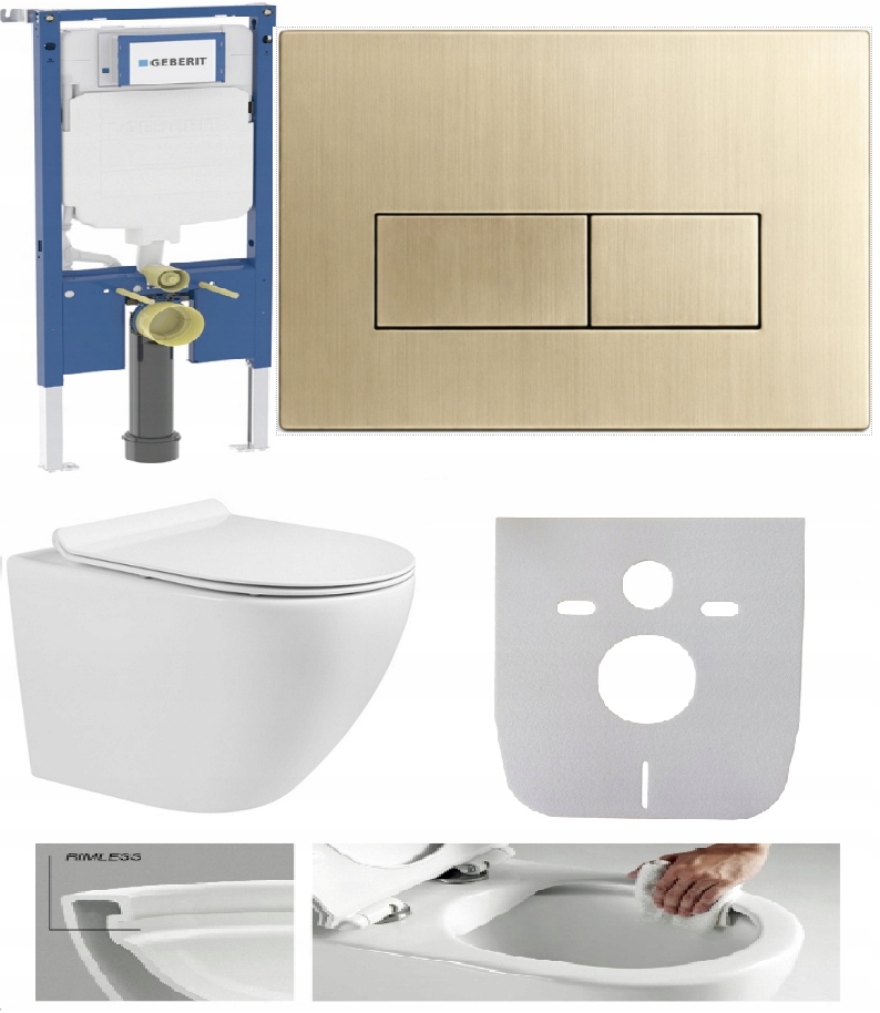 Geberit Stelaż do wc Slim 8cm Duofix miska deska przycisk F7 złoty