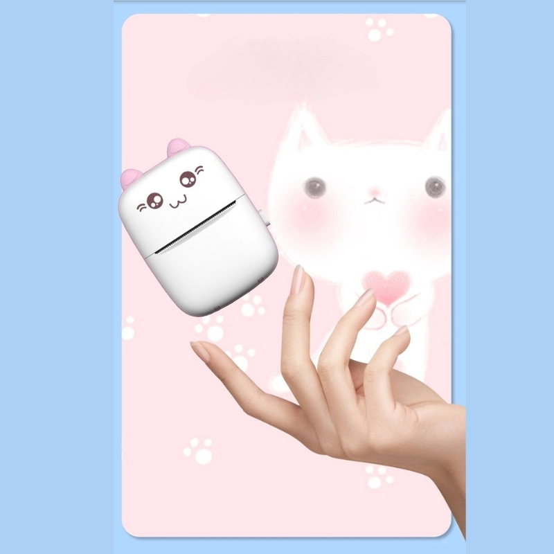 DRUKARKA TERMICZNA MINI DRUKUŚ KOTEK RÓŻOWY + 16 ROLEK Stan opakowania oryginalne