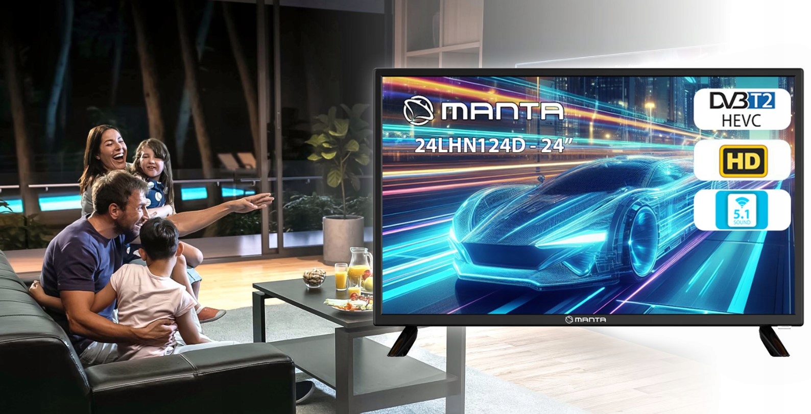 Telewizor Manta 24LHN124D 24" LED HD RS Sound System DD+ DVB-T2/HEVC Format HD HD Ready