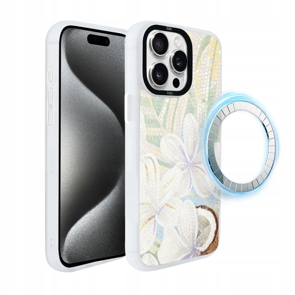 Pouzdro pro iPhone 15 Pro Ibizu DropGuard Matt s MagSafe, bílá lilie, bílá barva