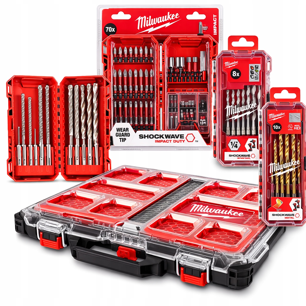 Zestaw Milwaukee Packout 98 el. – wiertła Hss, bity Shockwave organizer
