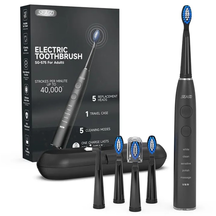 Soniczna szczoteczka do zębów Seago SG-575 z etui i 5 końcówkami Czarna