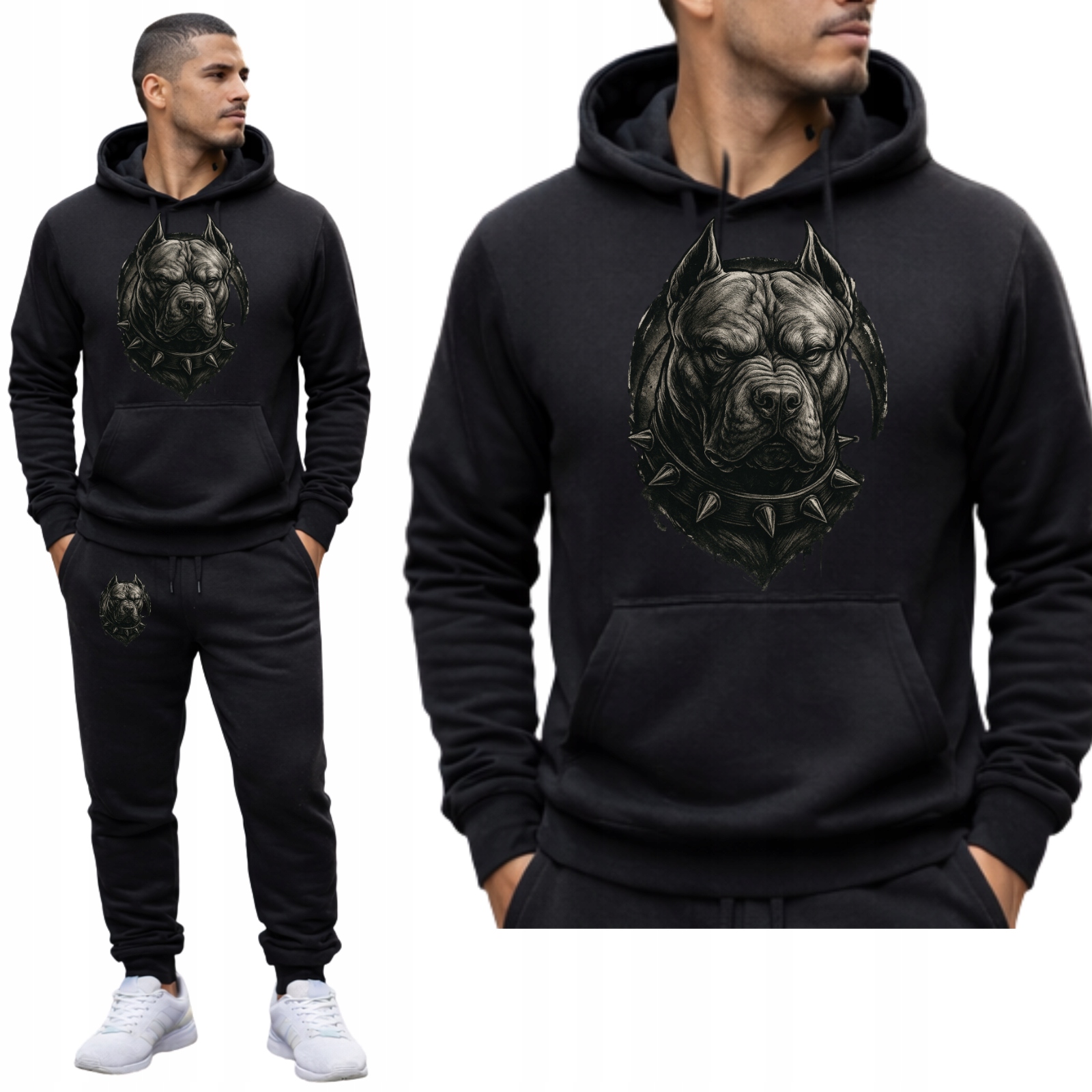 BUZIA PITBULL BLACK MESKI KOMPLET DRESOWY BLUZA Z KAPTUREM+SPODNIE XXL 2XL
