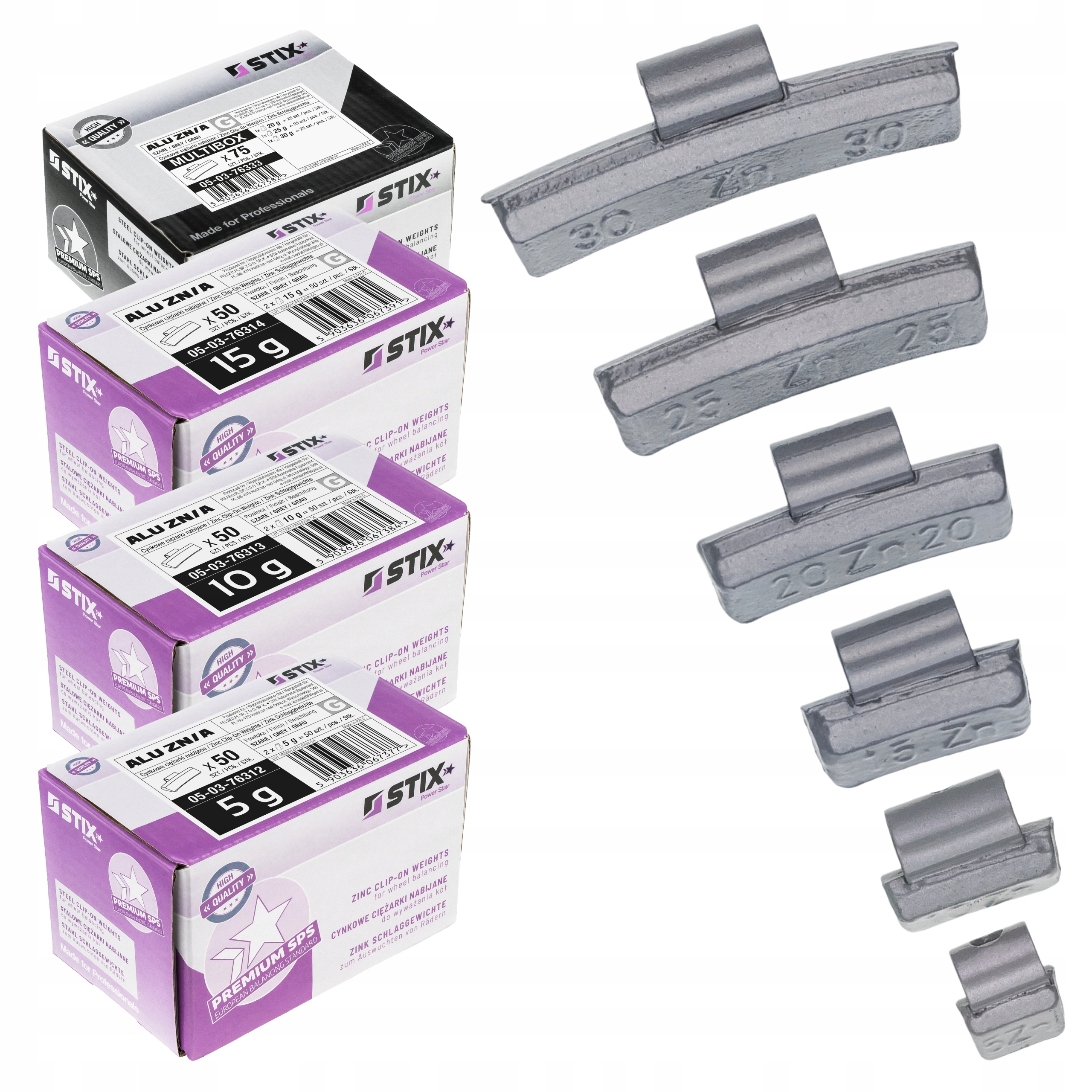 Sada Zinkových Závaží Pro Hliníkové Ráfky Stix 5-30 g 225 ks