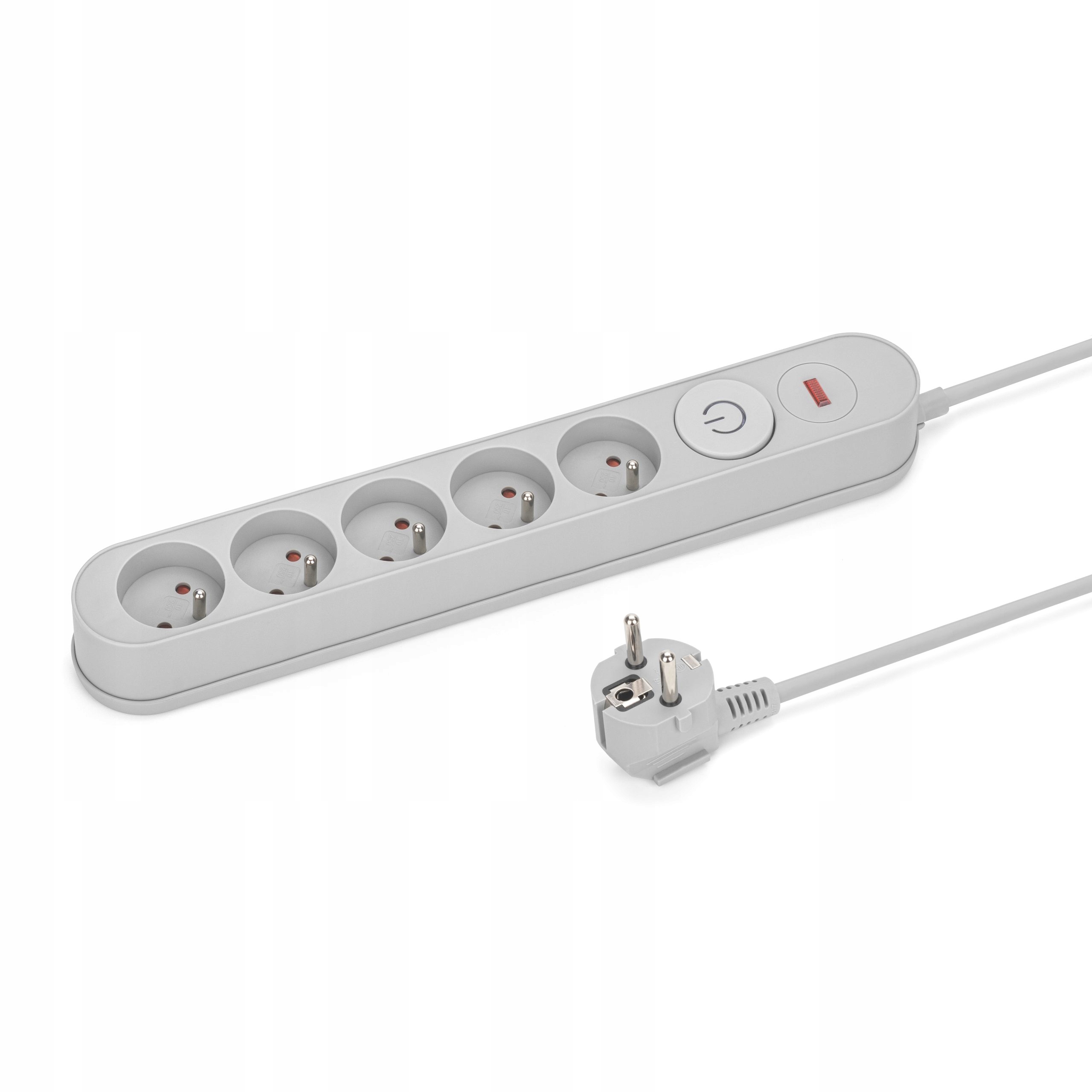 LISTWA ZASILAJĄCA PRZEPIĘCIOWA PRZECIWPRZEPIĘCIOWA 5 GNIAZD 1,5m SZARA