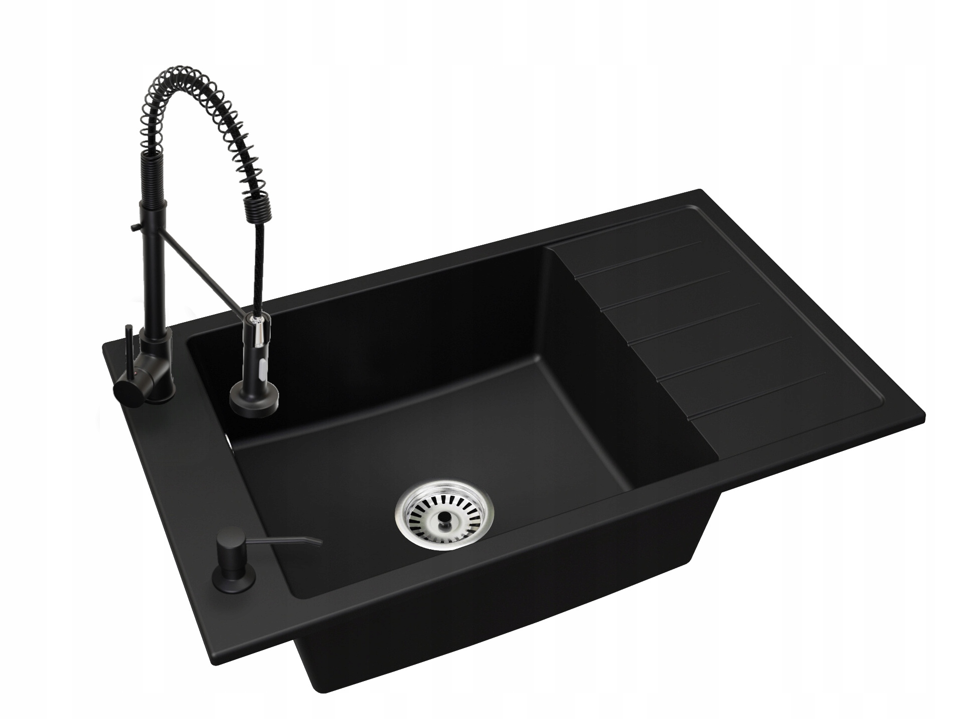 Kuchyňský dřez Jednokomorový Luis Sifon Baterie Spirálová Černá Doz.