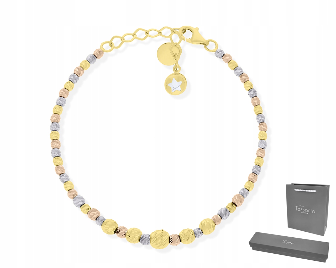 Zlatý náramek 585 Dámské lesklé kuličky 3 barvy 14k zlatý módní vzor