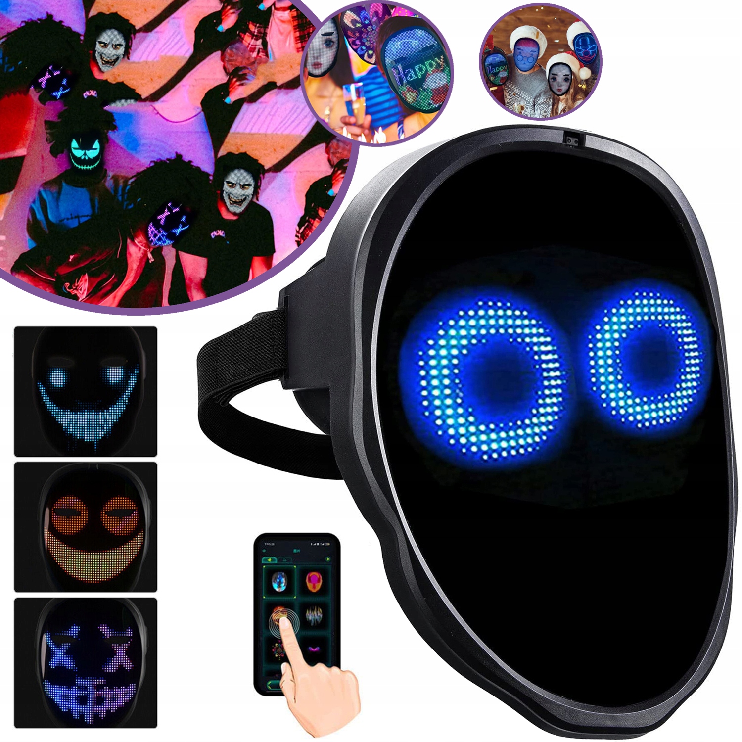 LED MASZK HALLOWEENRE, LED MASZK GESZTUSÉRZÉKELŐVEL, VILÁGÍTÓ LED MASZK