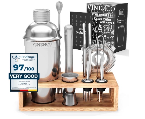 Barmanský Set 13 El Shaker 700 ML Stojan Odměrka Sítko Slámky