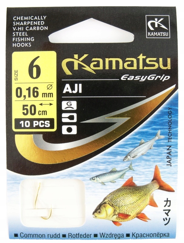 Kamatsu Haczyki Z Przyponem Aji Nr 6 Złote Żyłka 0,16mm 50cm 10 sztuk