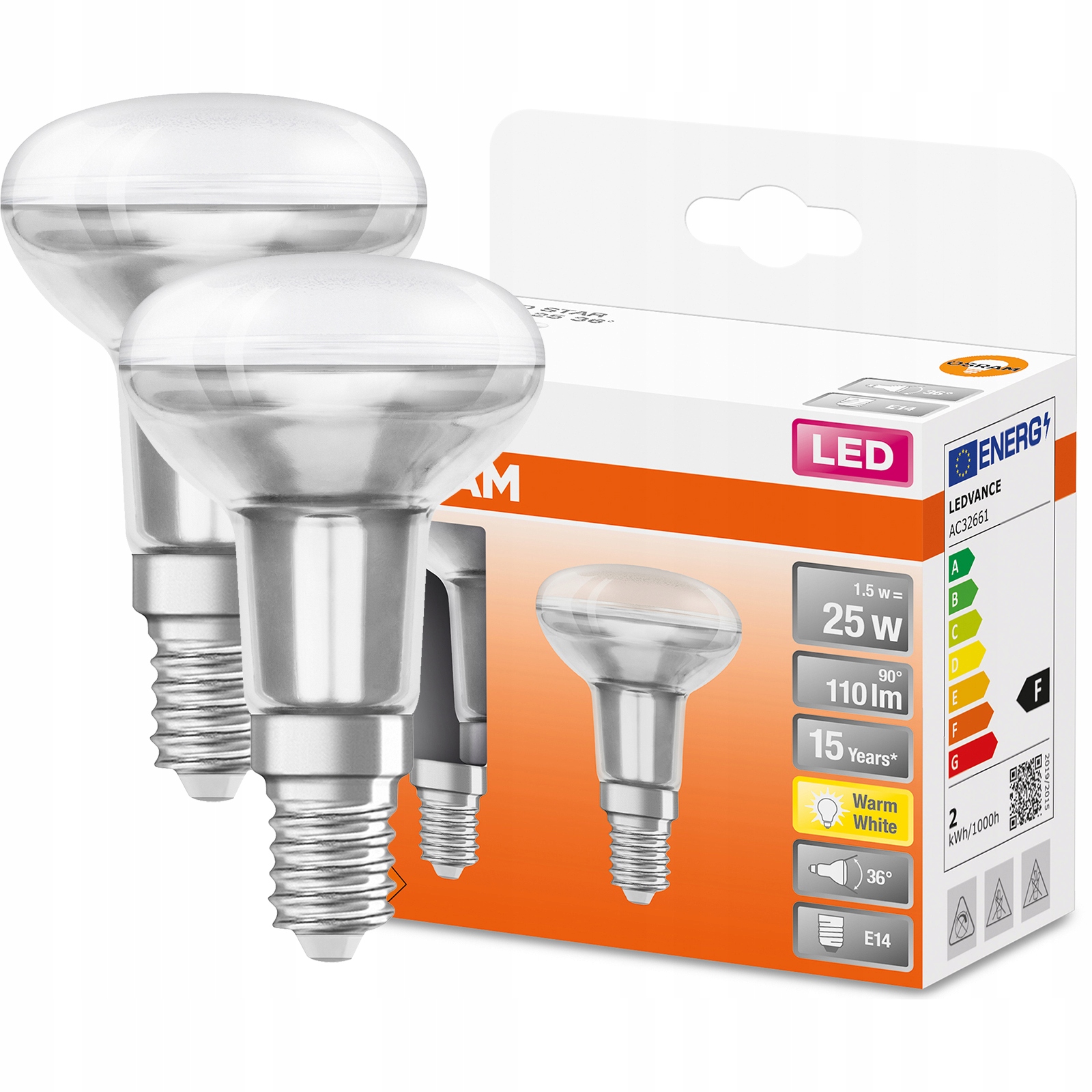 

2x Żarówka Led E14 R50 1,5W 25W 110lm 2700K Osram