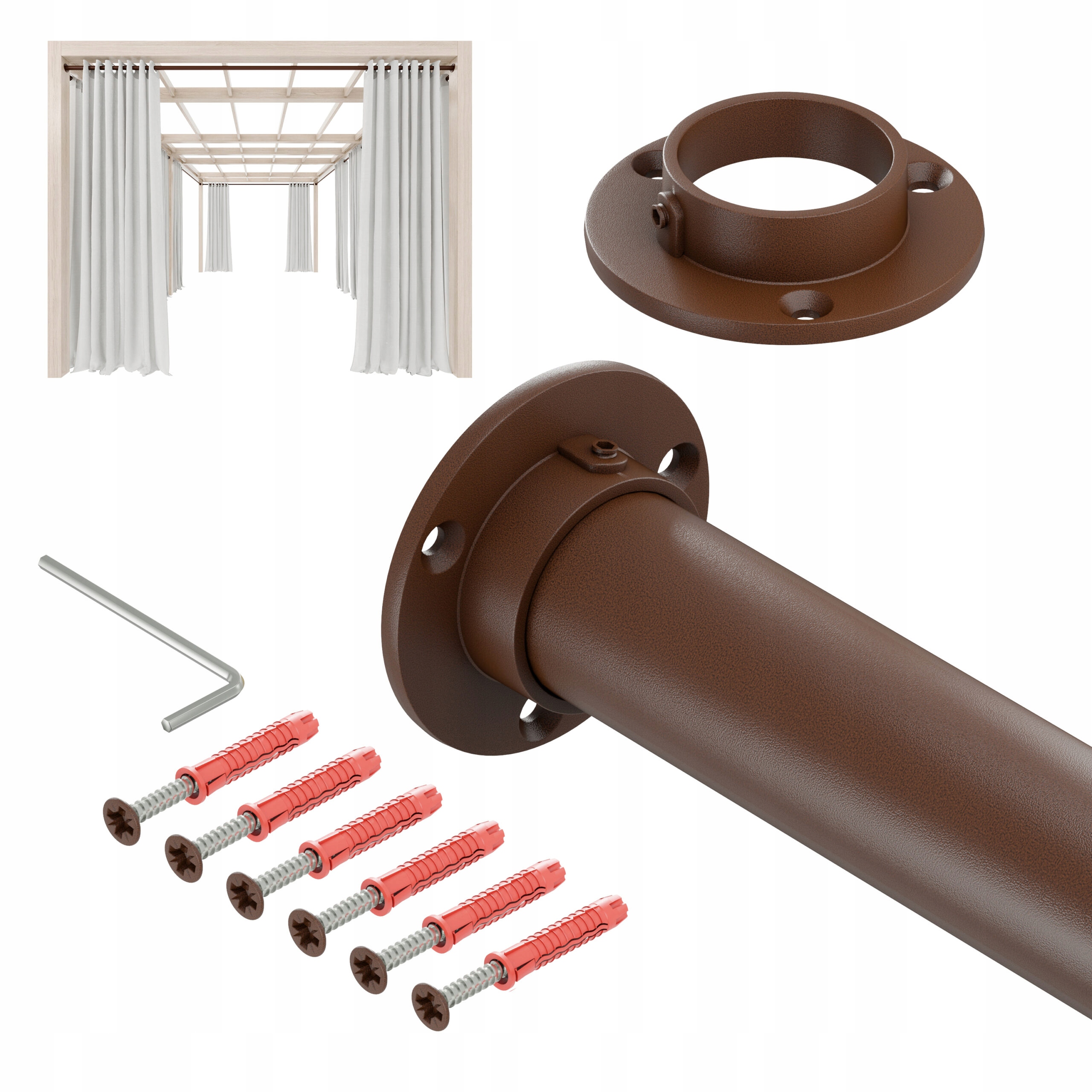 Tyč Na Zahradní Záclony Do Altánku Balkon Terasa Ø 32 mm 400 cm Hnědá