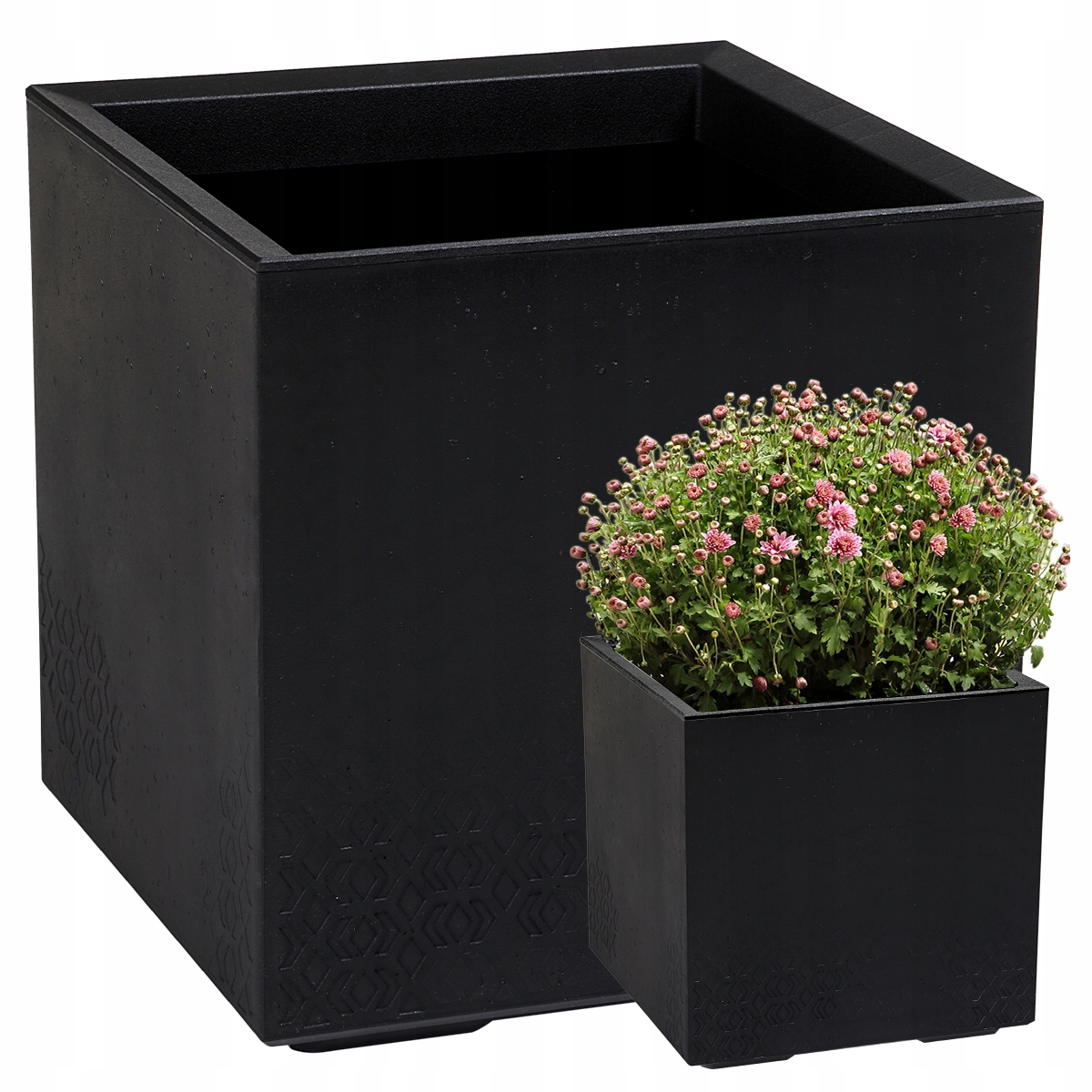 Kwietnik Donica Skrzynia Doniczka Misa Taras Ogród Czarny Karo 40x40x40cm