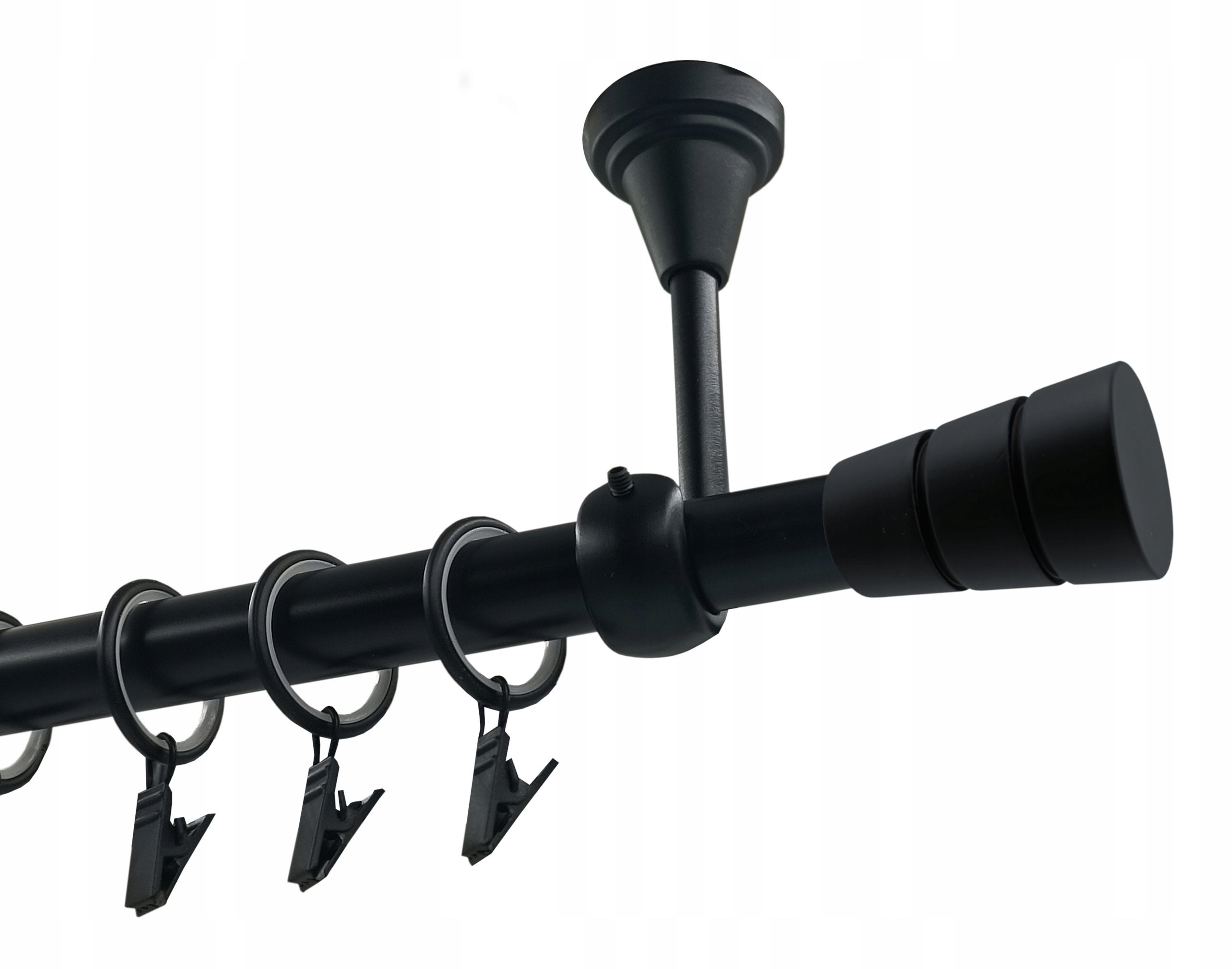 Garnýž jednoduchý kovový stropní držák černý mat mix koncovek 19 mm 200 cm