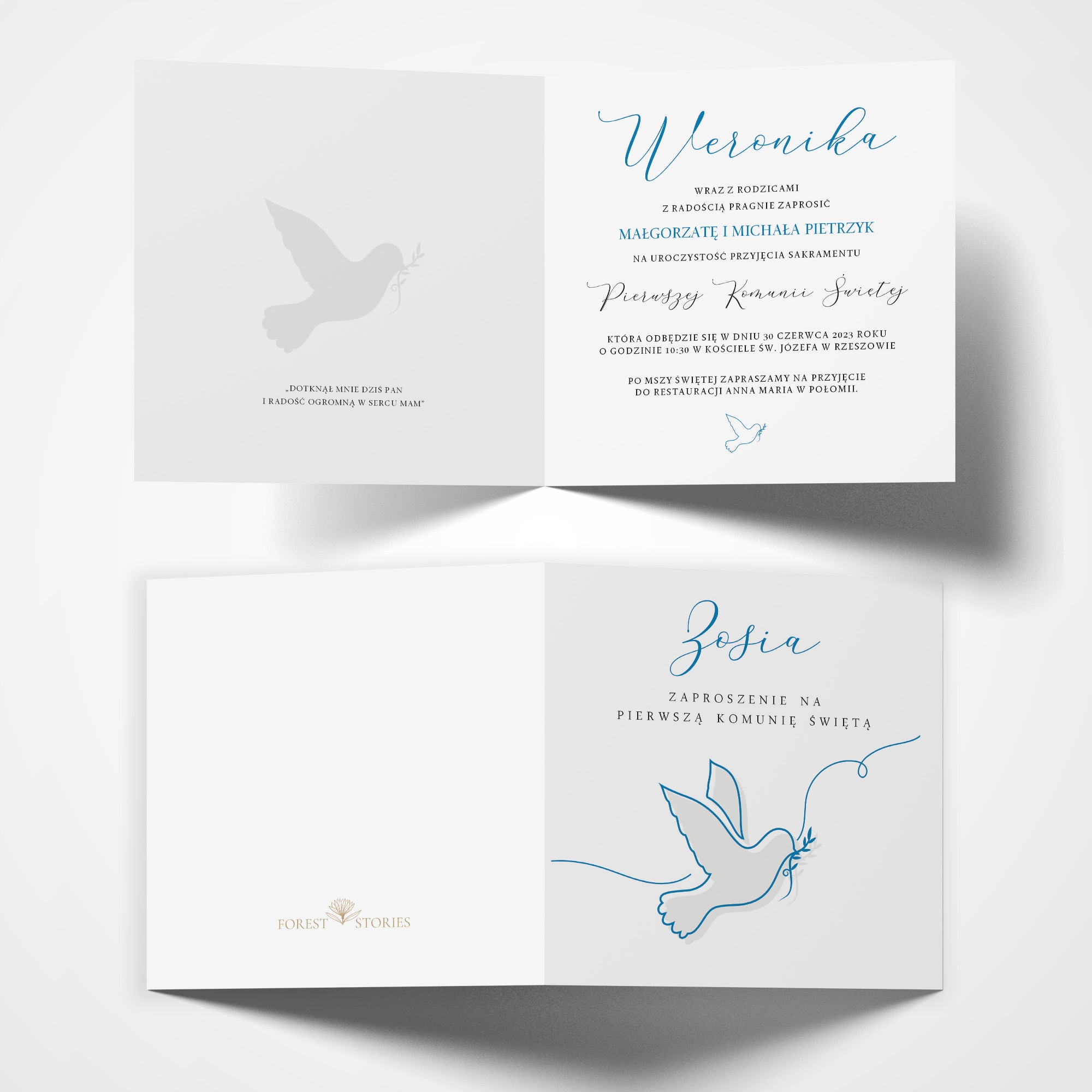 Zaproszenie na Komunię Pastelowe z Kopertą Gotowe + Imię + Personalizacja Marka inna