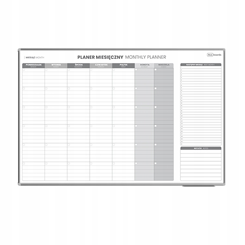 Tablica planer miesięczny 150x100cm magnetyczna suchościeralna
