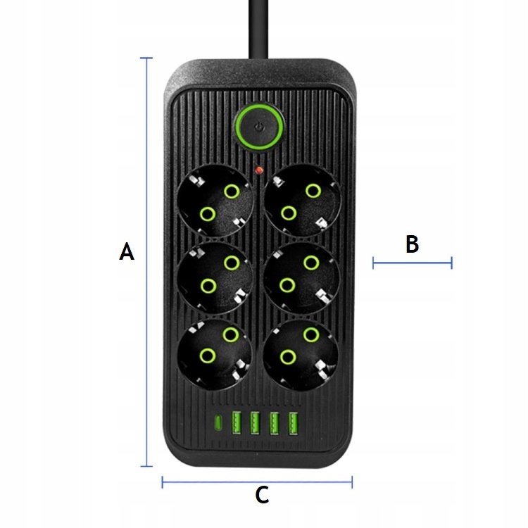 LISTWA ZASILAJĄCA PRZEDŁUŻACZ USB ANTYPRZEPIĘCIOWA 2M 6 GNIAZD 4 USB Marka bez marki