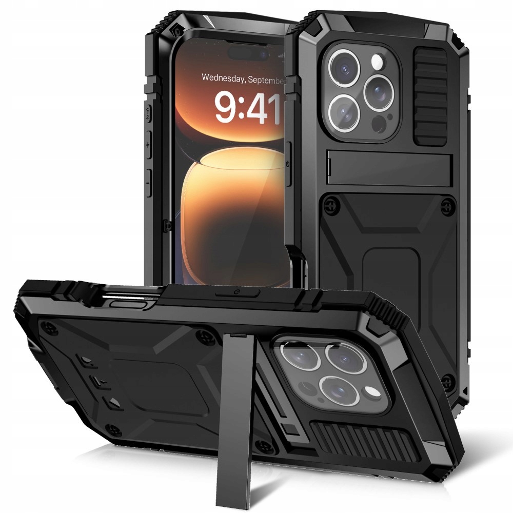 Pancéřové Pouzdro Sklo R-just pro iPhone 16 Pro, Kryt s ochranným stojánkem