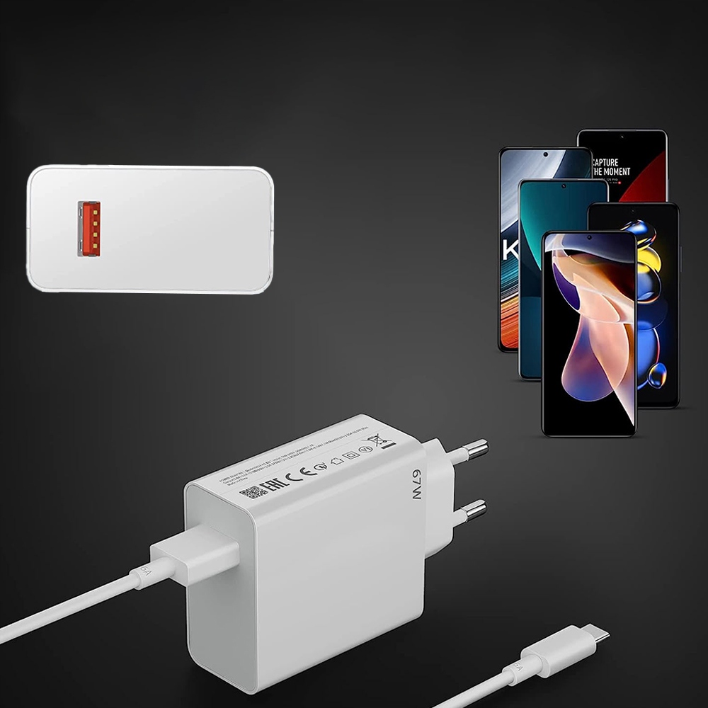 ŁADOWARKA SZYBKIEGO 67 W DLA XIAOMI 13 LITE 12 12S ULTRA REDMI NOTE 12 PRO Kolor biały