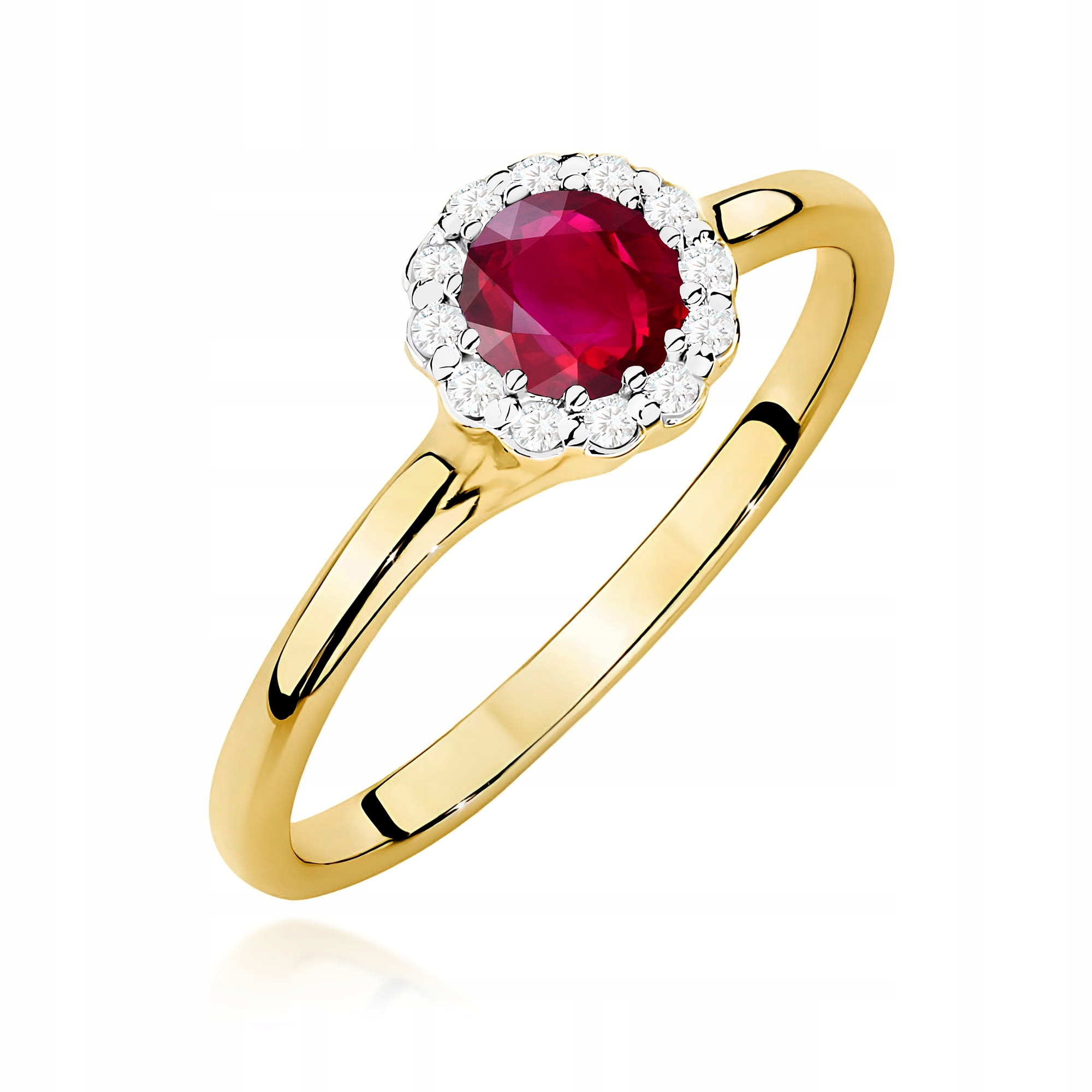 Zlatý prstýnek 585 s rubínem a diamanty 0.60 ct kulatý
