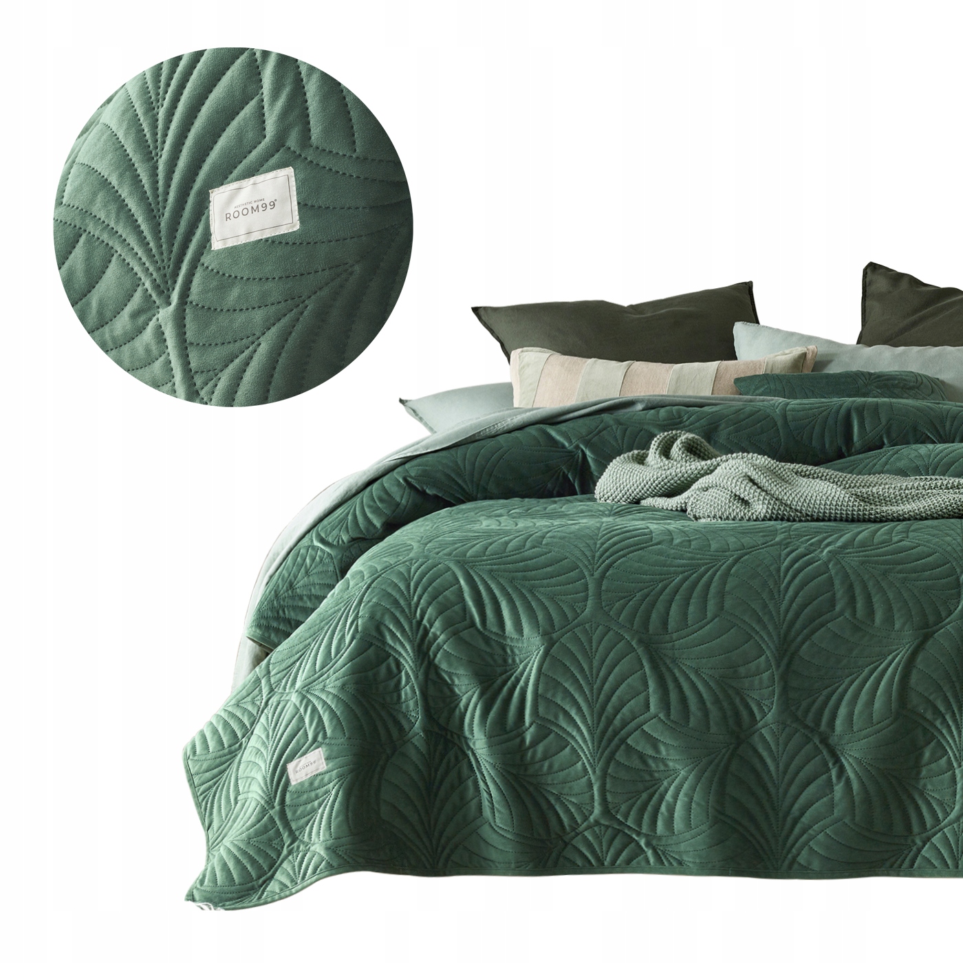 ROOM99 Přehoz Kapa Pokrývka Na Postel Pohovka Velur Pikovaná 220x240 Zelená