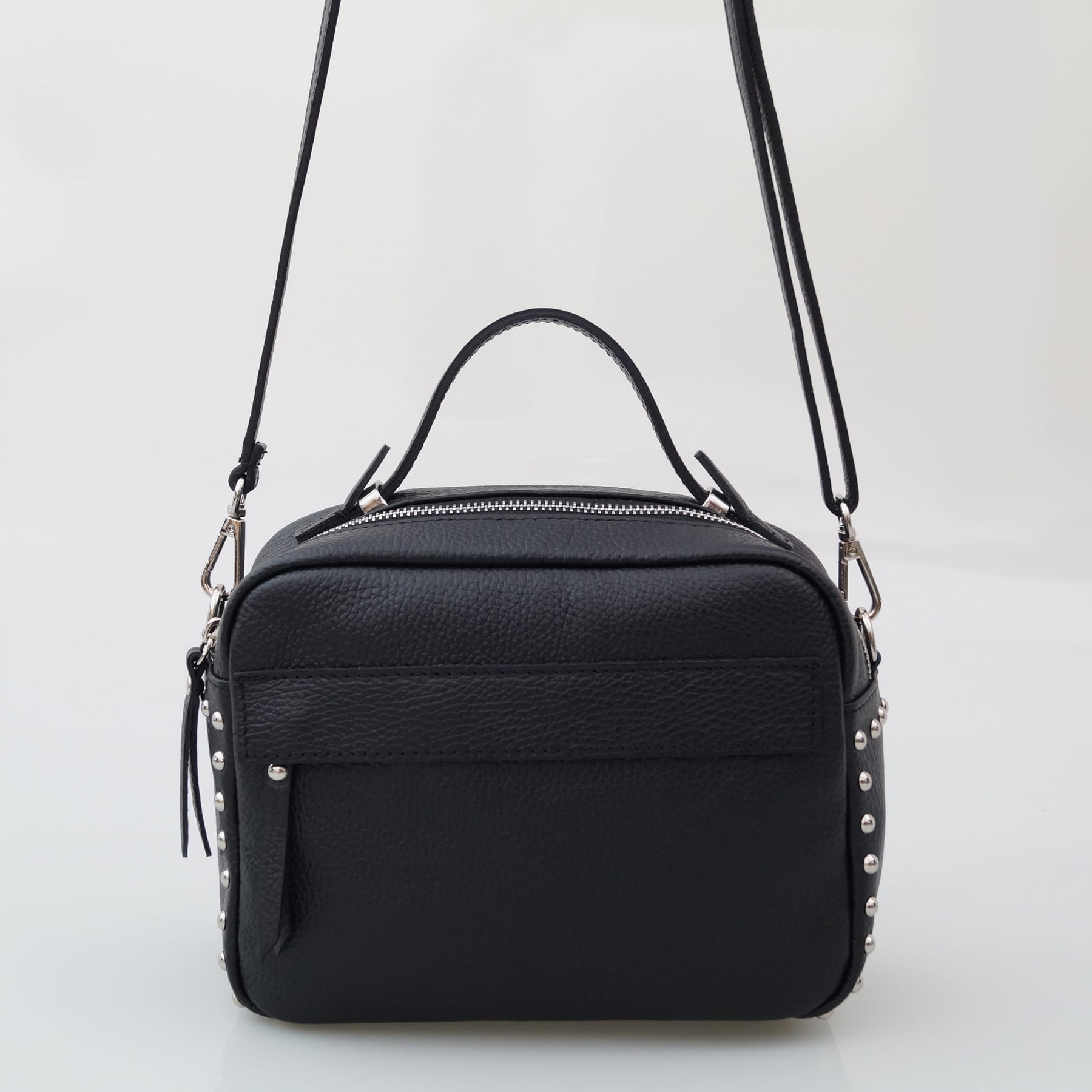 TOREBKA skórzana kuferek z ćwiekami C.ZIELONA Odcień zieleń butelkowa