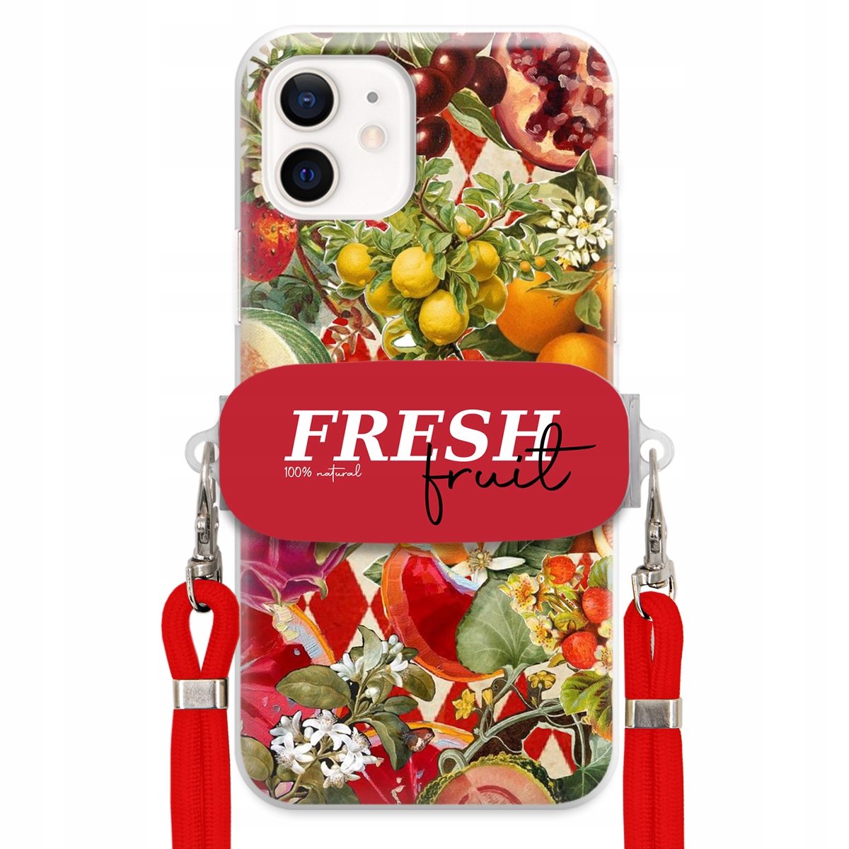 Pouzdro pro iPhone 12 Červené vodítko Crossbody Držák Fresh Fruit Ovocný
