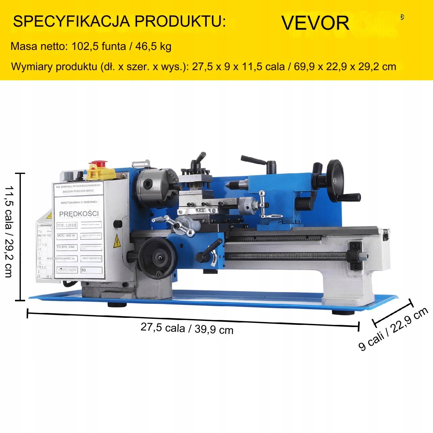 Mini Tokarka do Metalu i Drewna 400 w Kod producenta 0618-3BMNCC000001V2