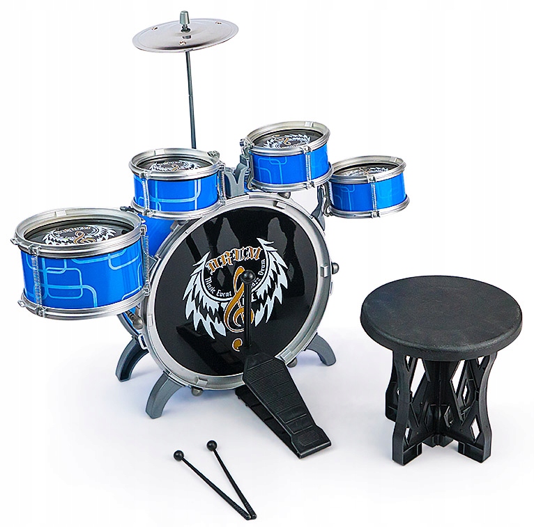 

Zestaw Perkusja Dla Dzieci 5 Bębnów Talerz Taboret