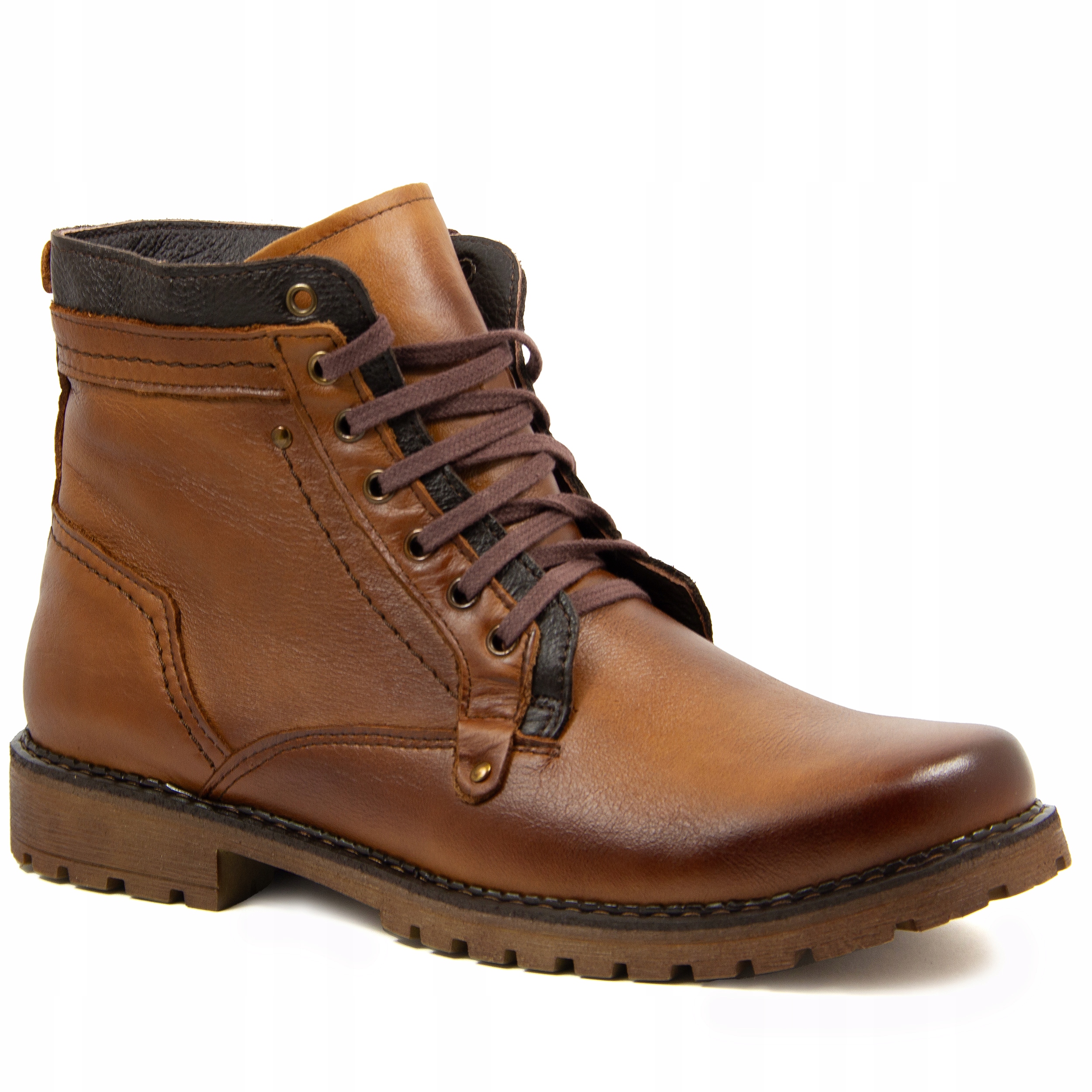 Zimní pánské Kotníkové Boty z zateplené kůže Polské 603 koňak 46