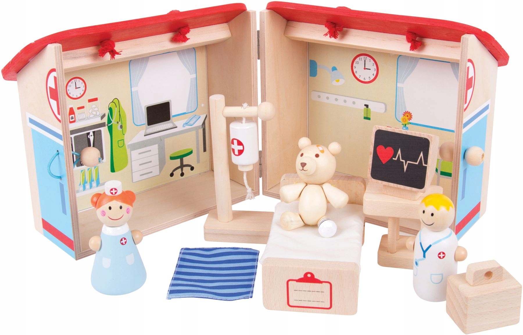 

Szpital mini drewniany Rozkładany zestaw 10 części