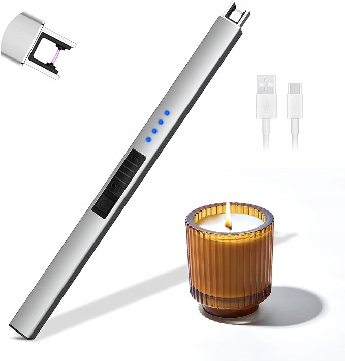Zapalniczka elektryczna Usb srebrna bezpłomieniowa łukowa Led