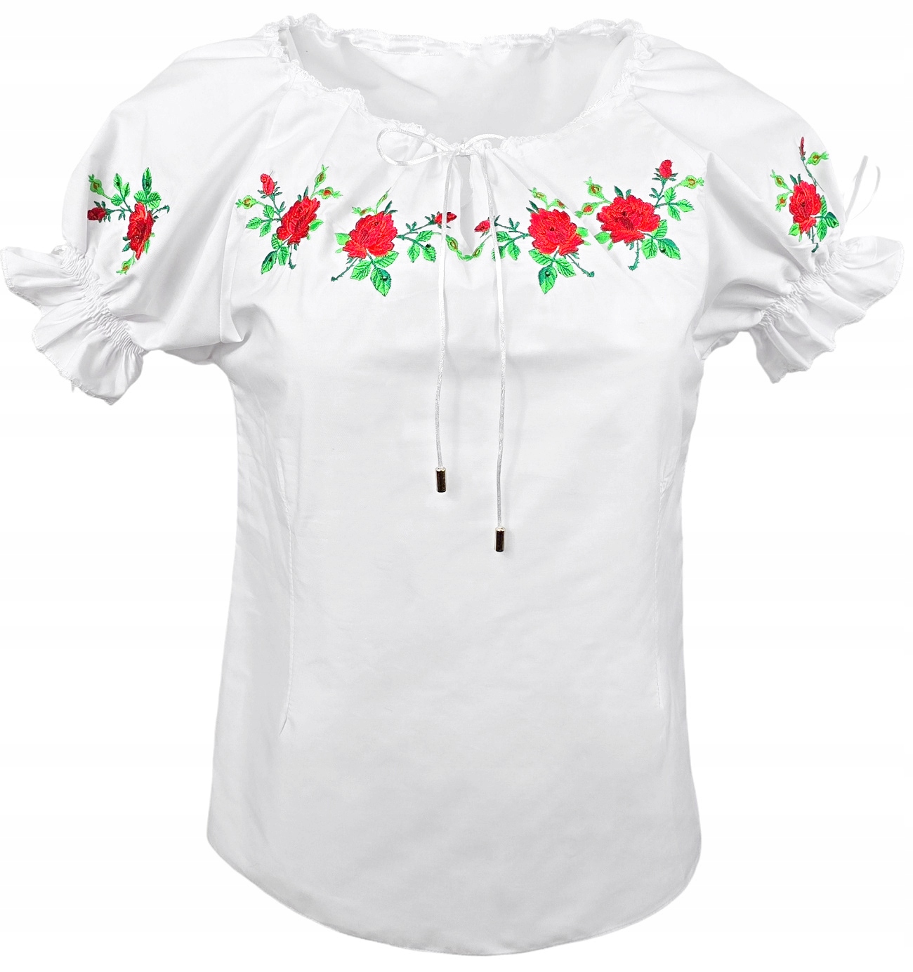 Bílá halenka "Španělka" s výšivkou růží, krátký rukáv, košile *FolkStyle* 56