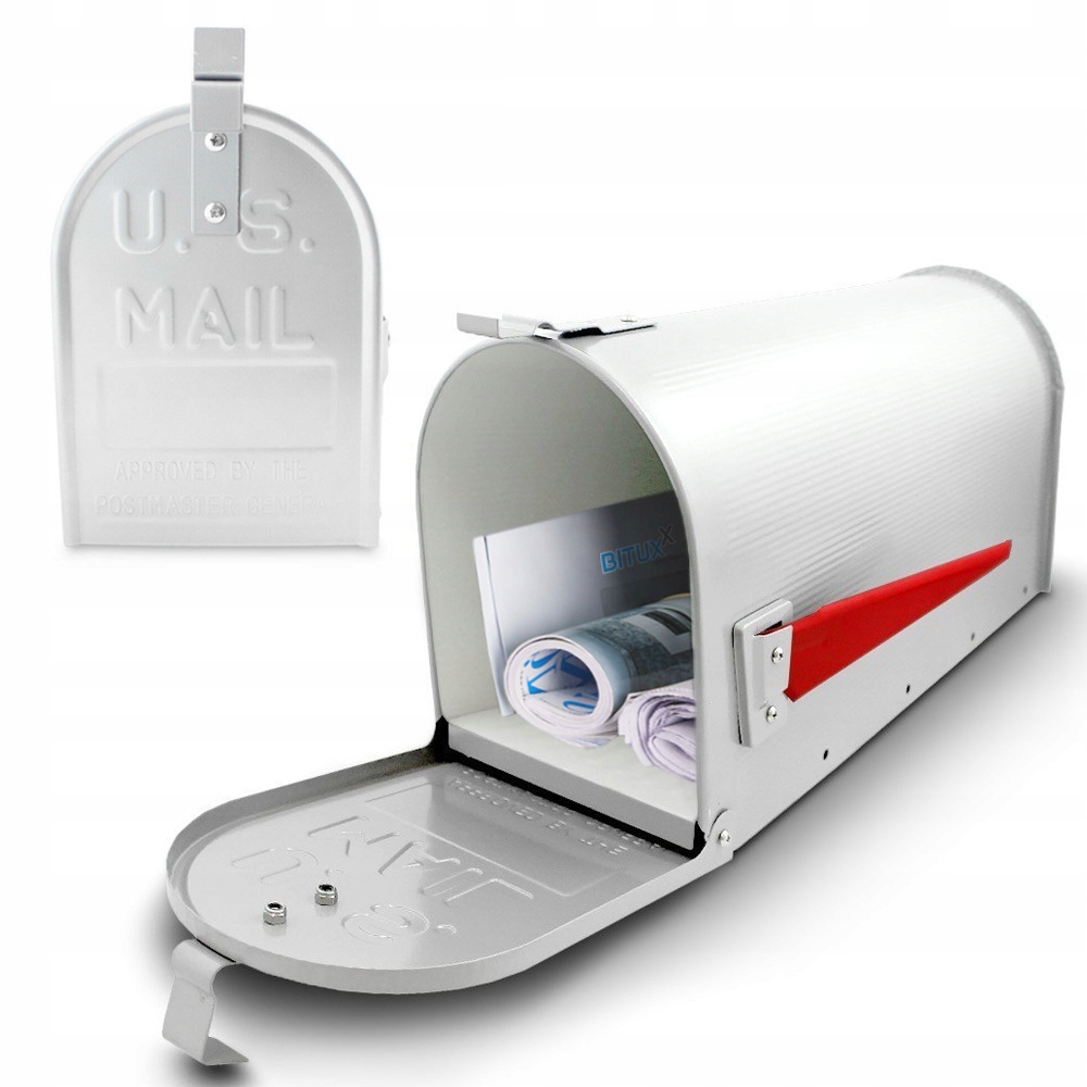 Americká bílá poštovní schránka na dopisy s pohyblivou vlajkou