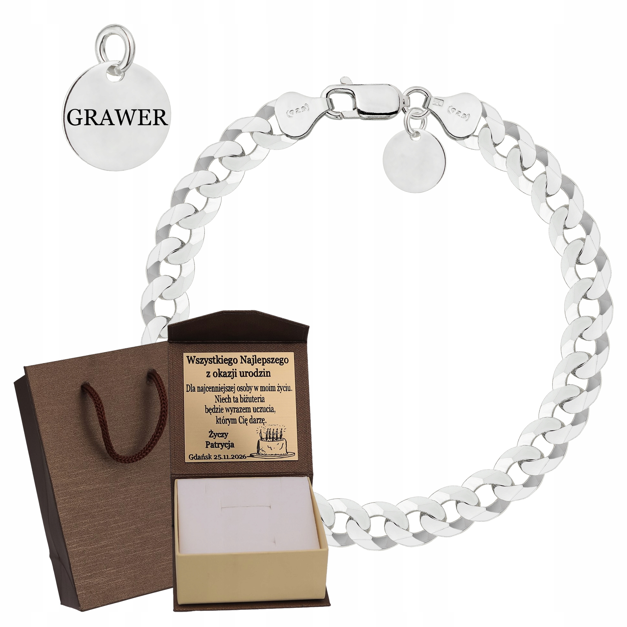 Stříbrný Plný Pánský Náramek Pancíř Pevný Ryzost 925 Gravírování Bonus