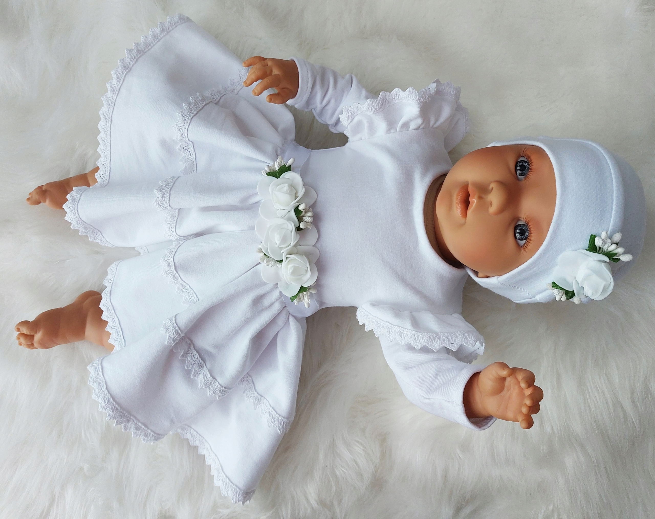 3CZ SUKIENKA KOMPLET BAWEŁNA DO CHRZTU R.62 Długość sukienki 37 cm