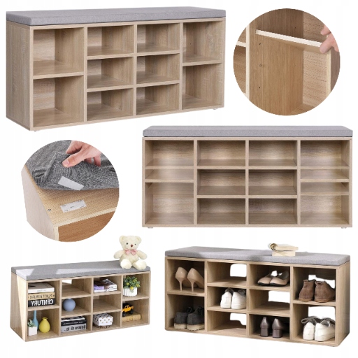 Polička, skrinka s priehradkami na topánky a hračky Organizér s lavičkou na sedenie