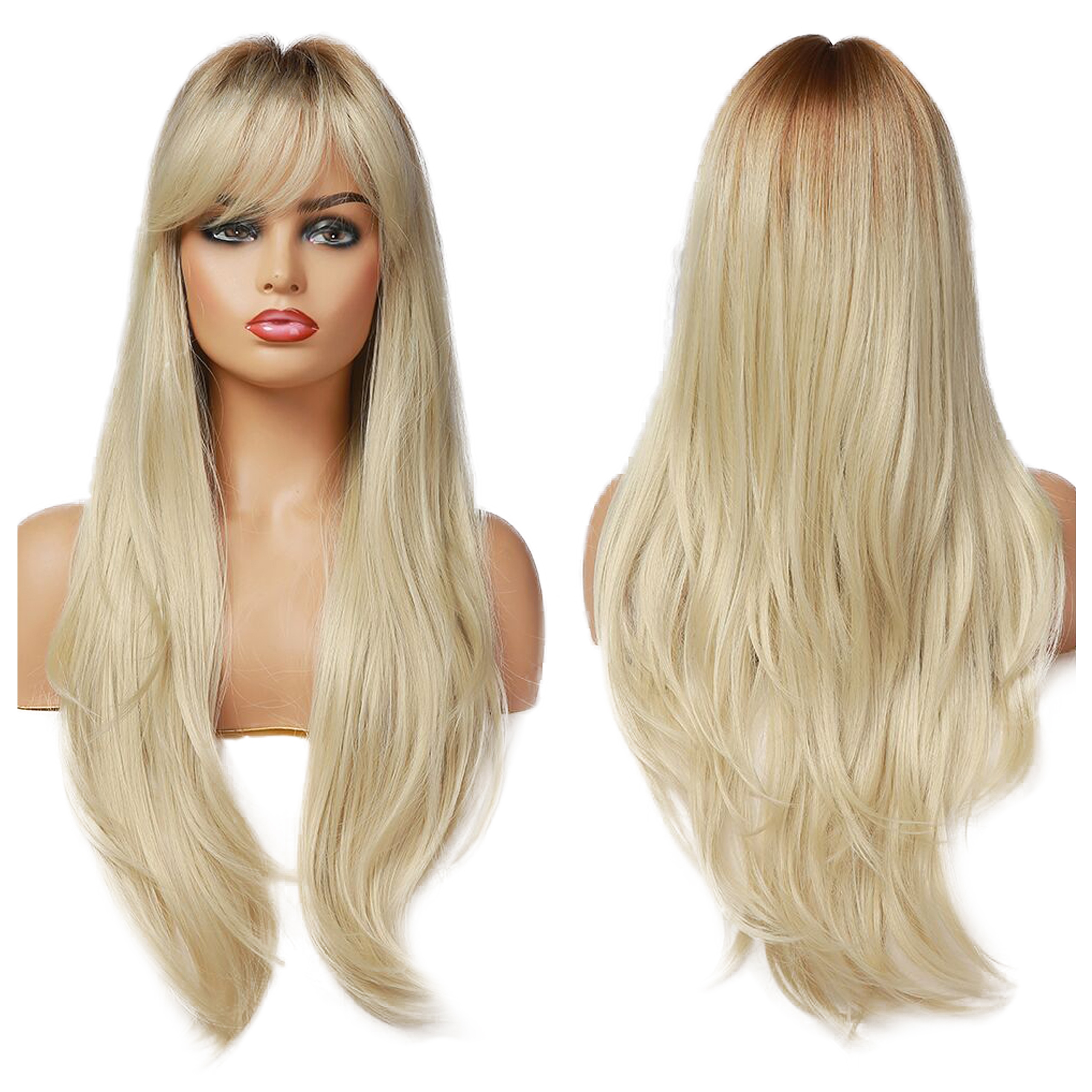 Peruka Blond włosy długie grzywka Jak Naturalne