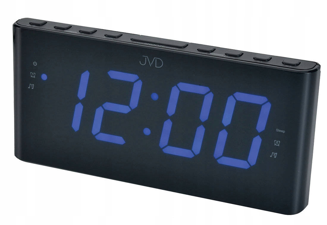 Modrý Led Radiobudík Jvd SB1000.2 Radio Fm Dva Alarmy Číslice 4,6 cm