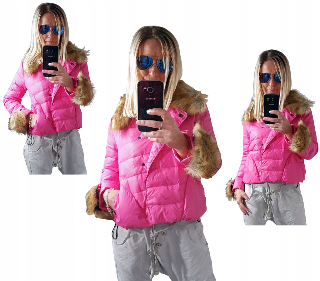 

Kurtka Chanelka Pikowana Puchowa Odpinane Futro S