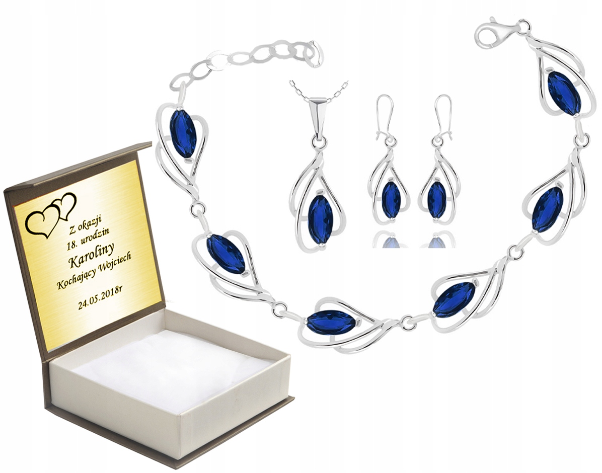 

Komplet Biżuterii Z Niebieskimi Cyrkoniami+ Grawer