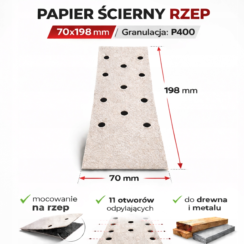 Indasa White Line Pasek Ścierny Na Rzep 70x198MM 11H P400 1SZT.