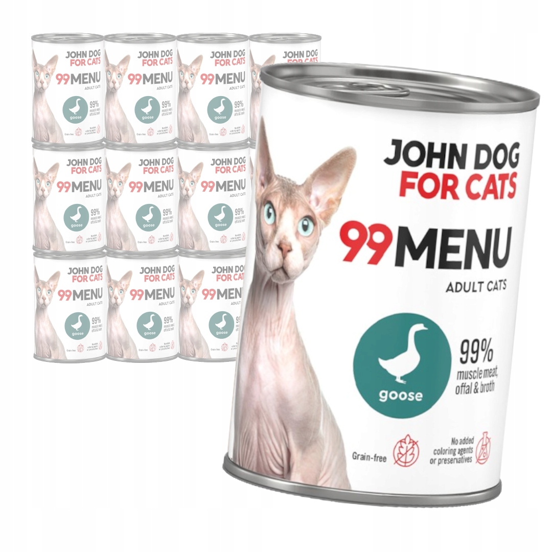 John Dog for Cats 99 Menu Vlhké Krmivo pro dospělé kočky s husou 12x400 g