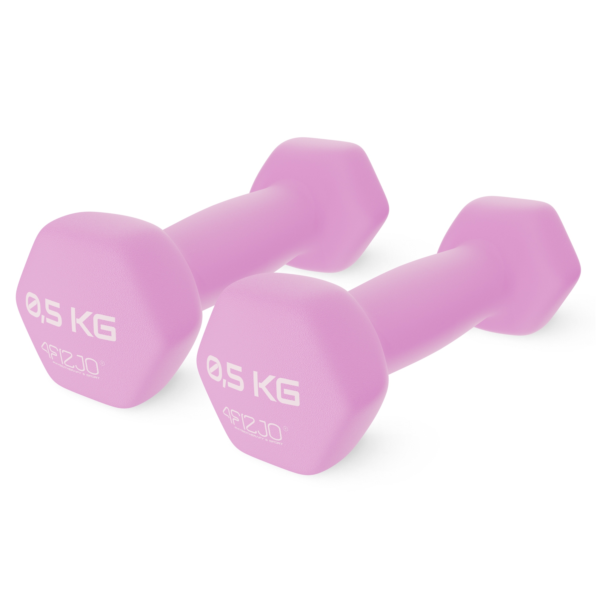 ZESTAW HANTLI ŻELIWNYCH TRNING REHABILITACJA FITNESS ANTYPOŚLIZGOWE 2x0,5KG Kolor dominujący róże i fiolety