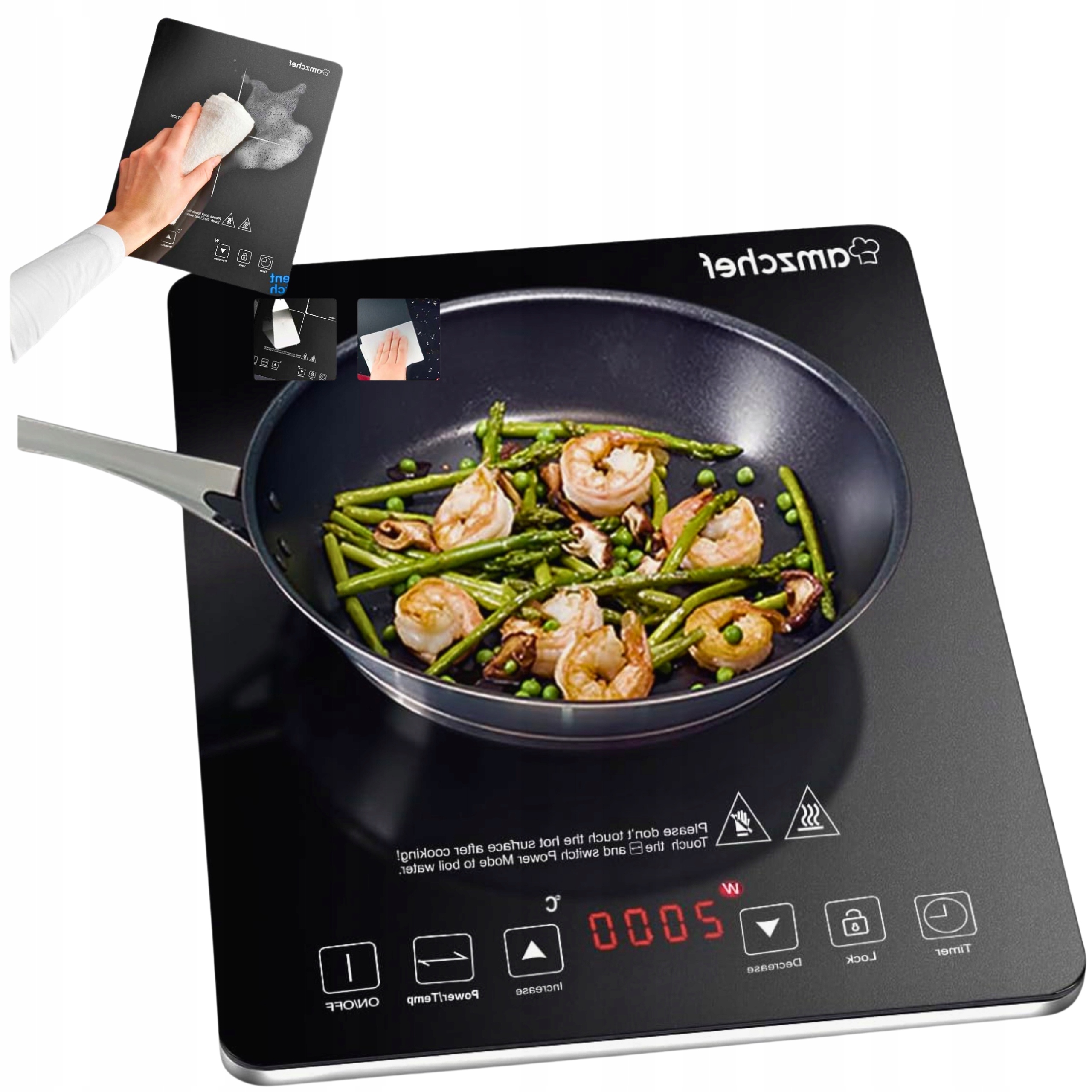 Płyta Indukcyjna Pojedyncza 10 Poziomów Temp. 10 Ustawień Mocy 2000W Czarna
