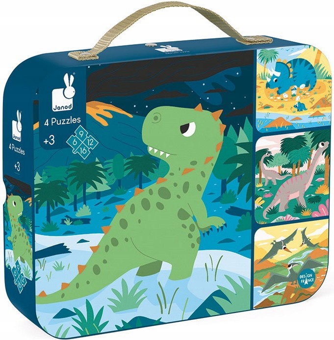 

Dinozaury puzzle tekturowe progresywne 4w1 Janod