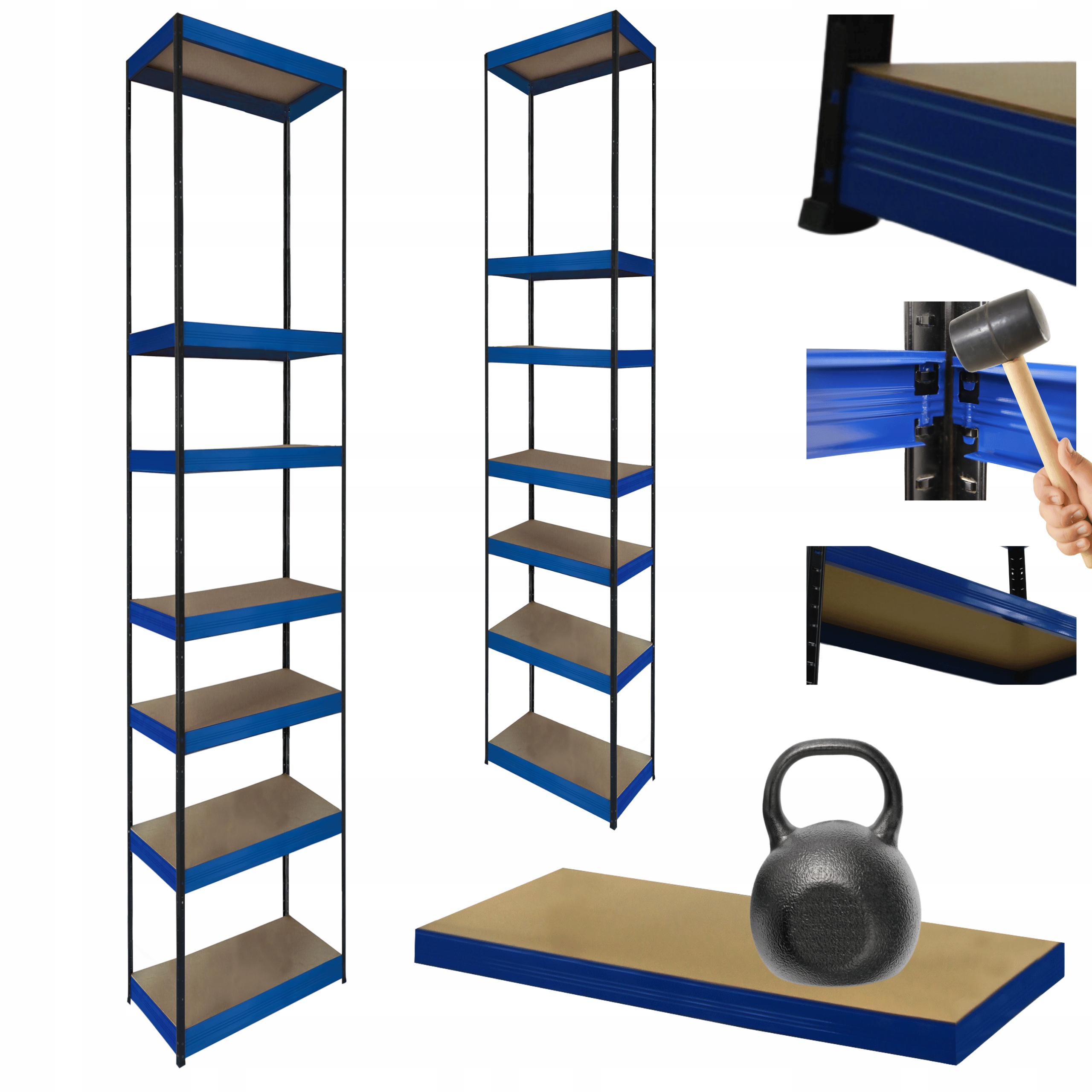 Kovový úložný regál Helios 270x35x35 cm 7Px175 kg Pevná Obloha