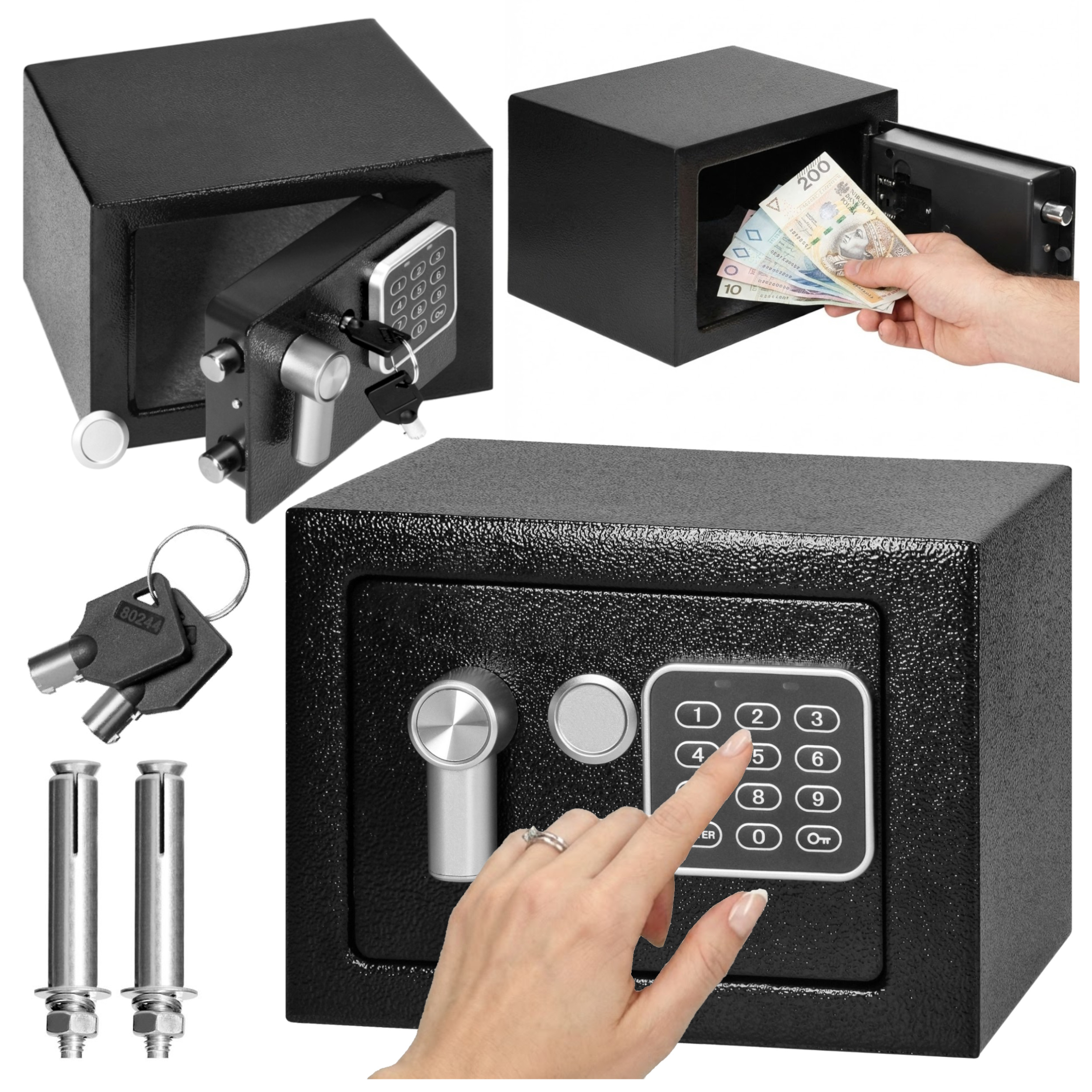 Sejf Domowy Kasetka Kasa Zamek Elektroniczny Na Szyfr Kod Klucz 23x17x17cm