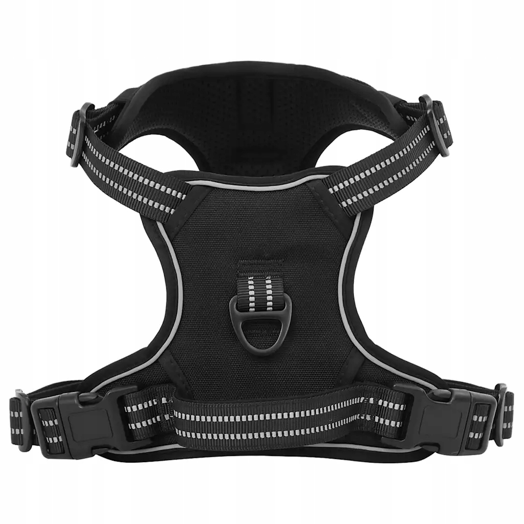 Postroj pro psa s reflexními pásy, polyester, černý, XL, 53-96 cm